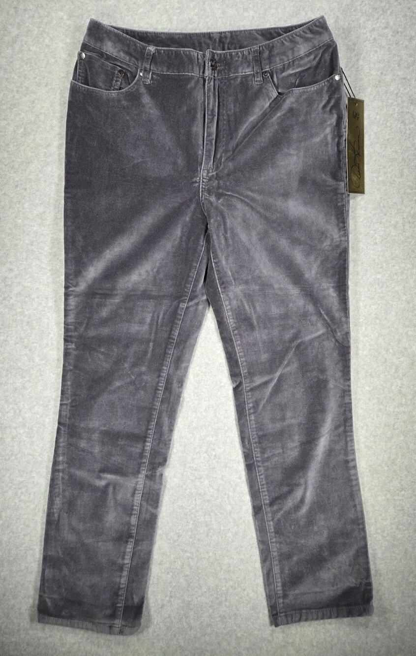 DG2 Diane Gilman Stretch Velveteen Velvet Straight Leg Pants Gray 10 NWT New